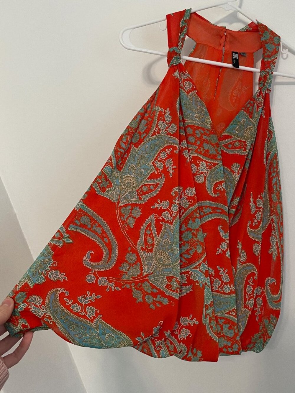 KUT FROM THE KLOTH Orange Blue Paisley Surplice Faux Wrap Sleeveless Tank Blouse - Picture 7 of 12